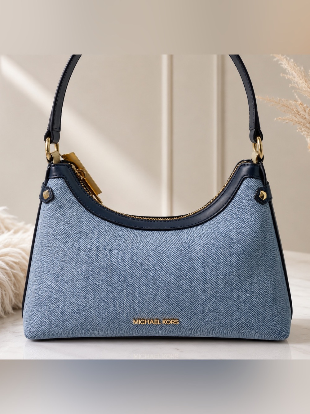 Michael Kors Maeve MD Pouchette in Demin & Leather (Brand New)